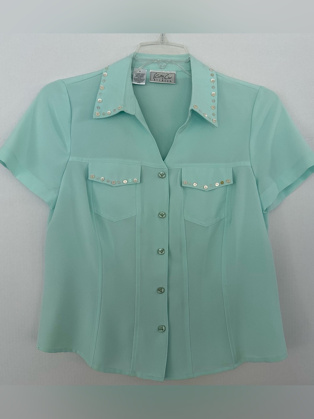 Mint Short-Sleeve Button Front Blouse NWOT